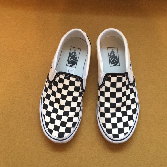 orange and black checkered vans